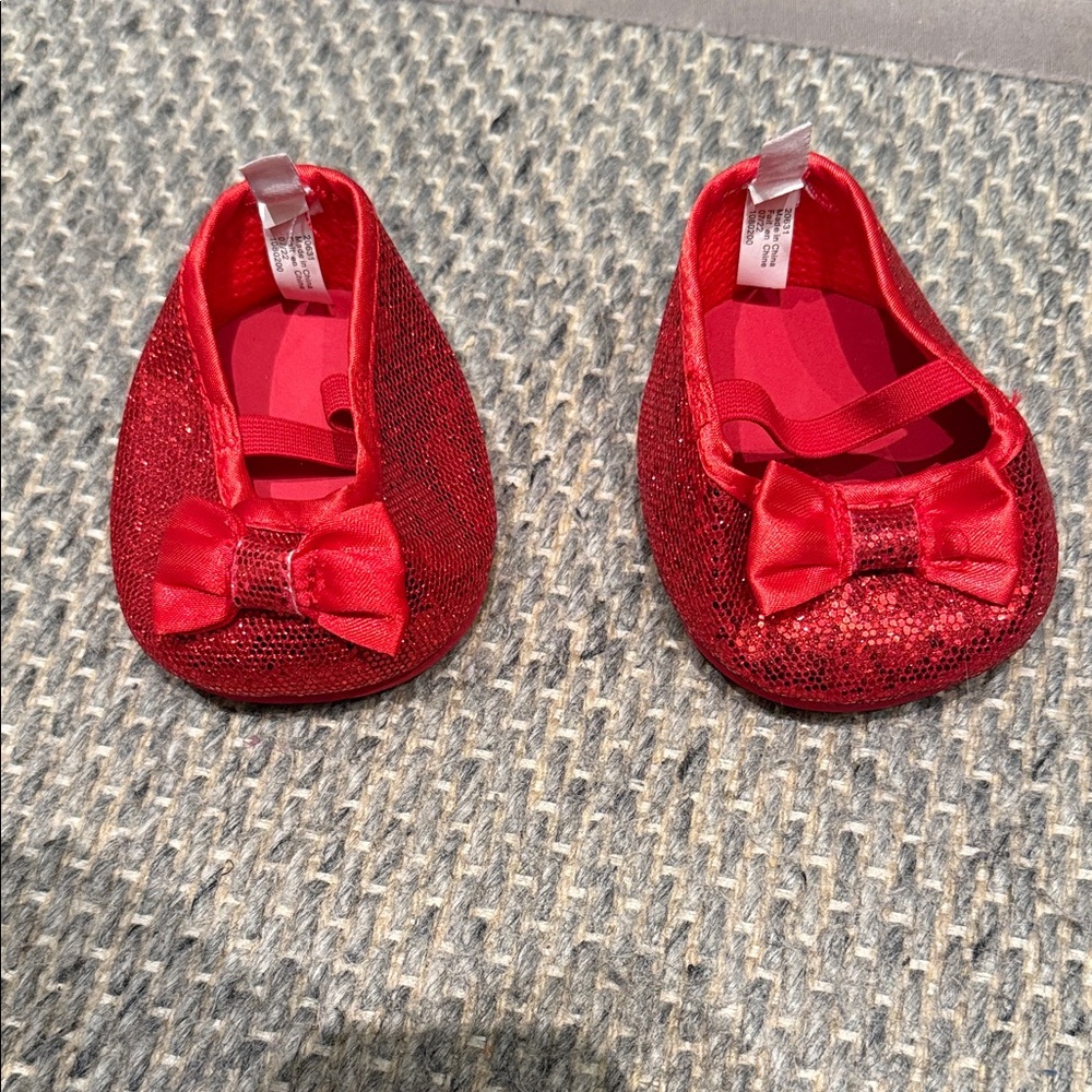 Build-A-Bear Red Sparkle Bow Shoes Valentine Red